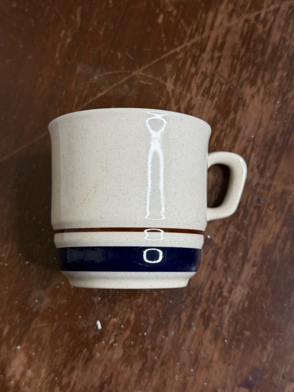 Contemporah Chateau Japan Hand Painted Stoneware Mug Cream Brown Banded Speckled